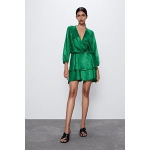 Zara Green Satin Effect Mini Dress size Large